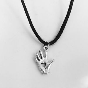 Silver Tone Tiny Cute Boho Heart Hand Charm Necklace.